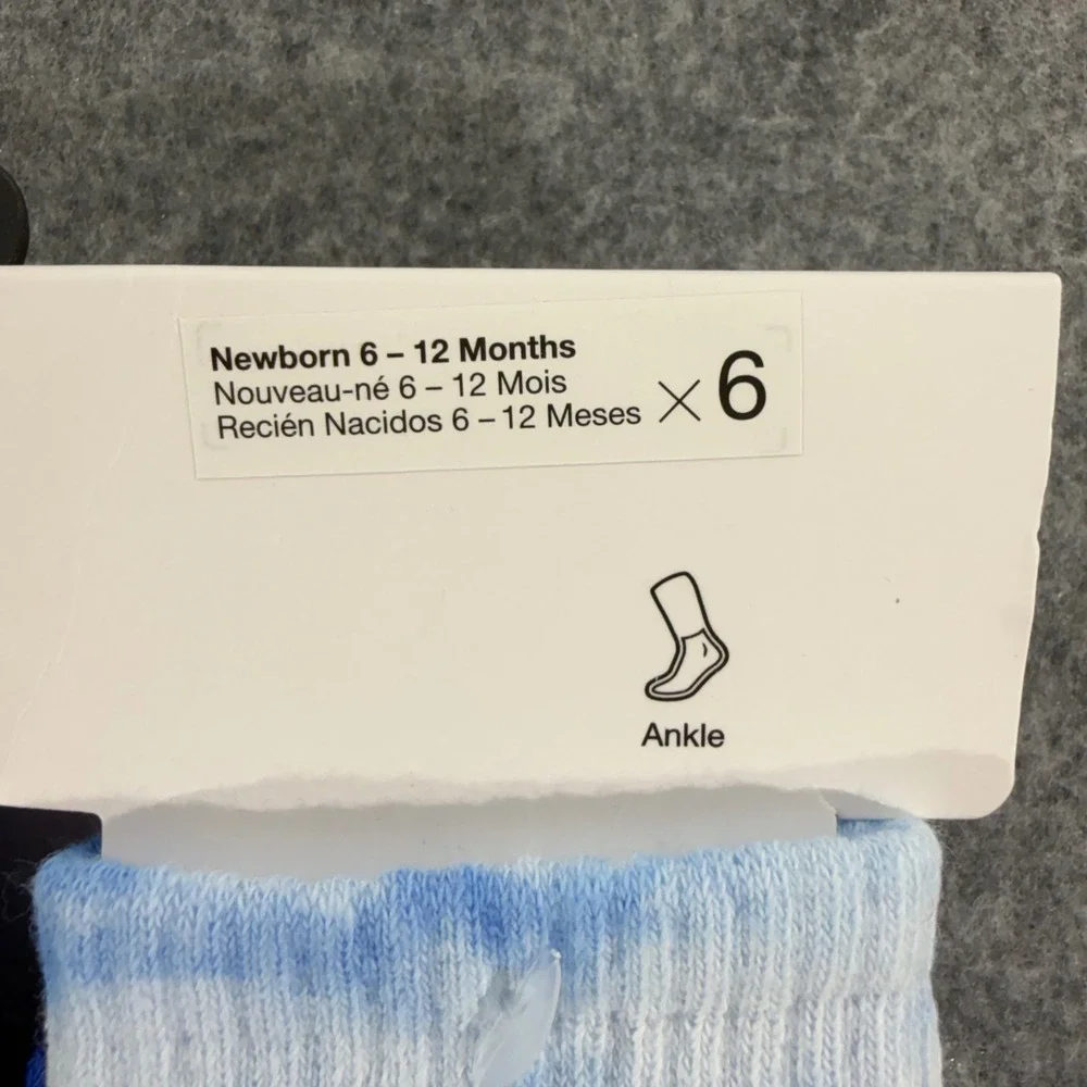 Nike Infant 6 Pack Lightweight Ankle Socks Tie Dye Blue Grey White 6-12 Months